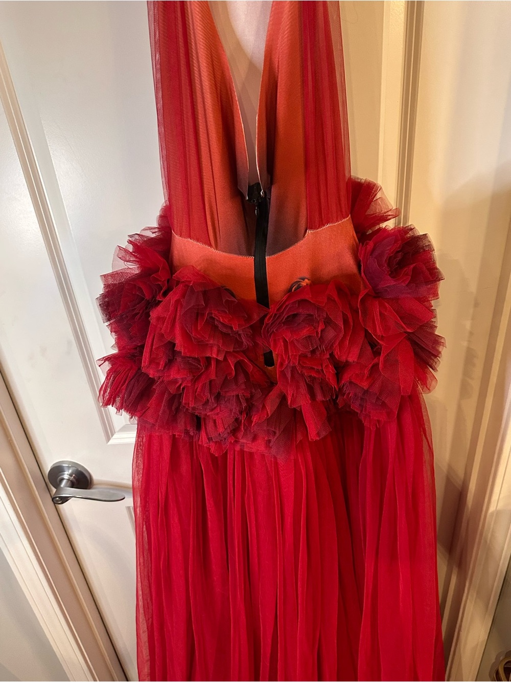 Red Tulle Ruffle Halter Maxi Gown Formal Dress Women’s Medium - Picture 8 of 12